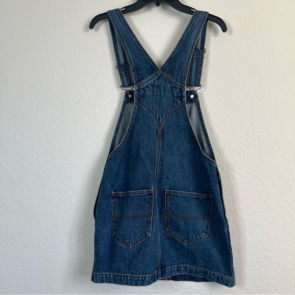 Free People Blue Denim Overall Raw Hem Pocketed Casual Dress Size 26 - Picture 6 of 11
